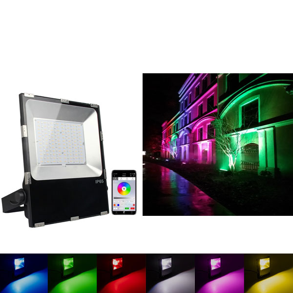 100W Color-Changing Wi-Fi LED Flood Light - RGB+CCT - Smartphone Compatible or w/ Optional Remote