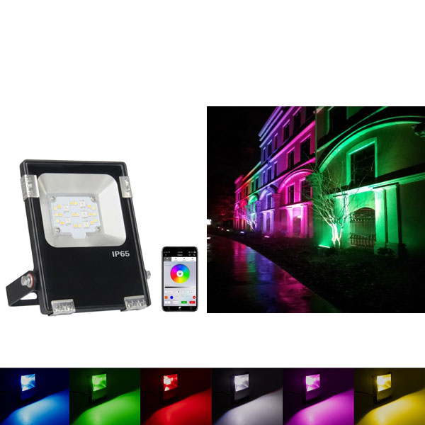 10W Color-Changing Wi-Fi LED Flood Light - RGB+CCT - Smartphone Compatible or w/ Optional Remote