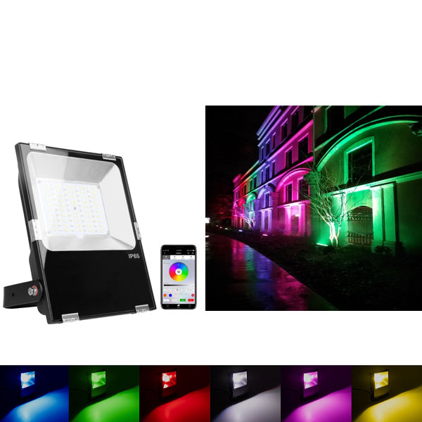 50W Color-Changing Wi-Fi LED Flood Light - RGB+CCT - Smartphone Compatible or w/ Optional Remote