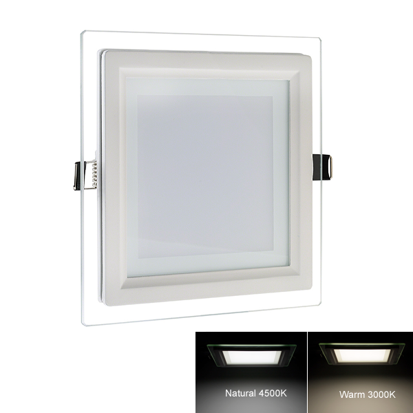 6" Square LED Recessed Light w/ Edge-Lit Glass - LED Downlight w/ Open Trim - 60 Watt Equivalent - 770 Lumens