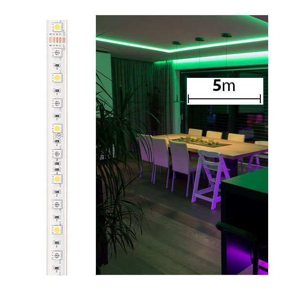 5050 RGB+W LED Strip Light - Color Changing + White LED Tape Light 24V - 5m - 204 Lm/Ft - Weatherproof(IP67)