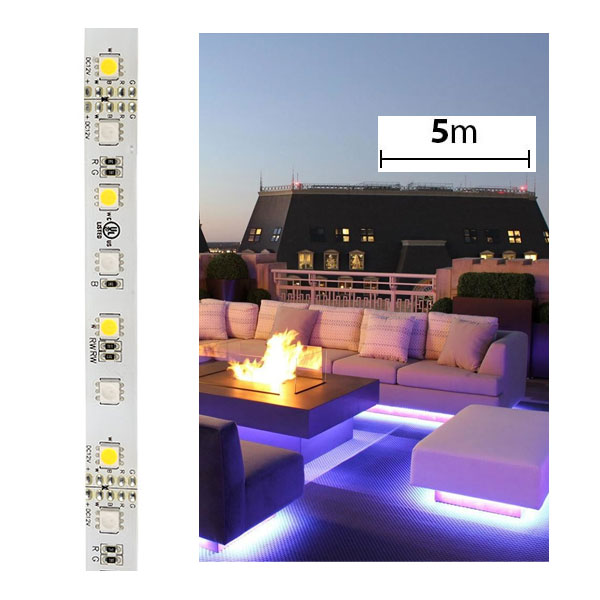 5050 Outdoor Weatherproof RGBW LED Strip Lights w/ White and Multicolor LEDs 12V - 5m - 245 lm/ft - Weatherproof(IP65)
