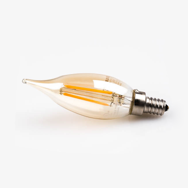 CA10 LED Filament Bulb - 25 Watt Equivalent Candelabra LED Bulb w/ Gold Tint - Dimmable - 250 Lumens