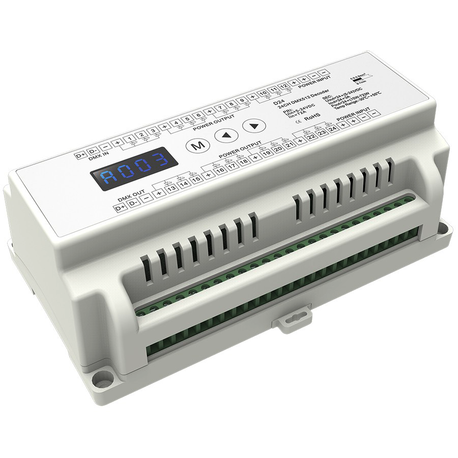 24 Channels addressable LED DMX RDM 512 decoder controller constant voltage - 3 Amp 24 Channel - D24