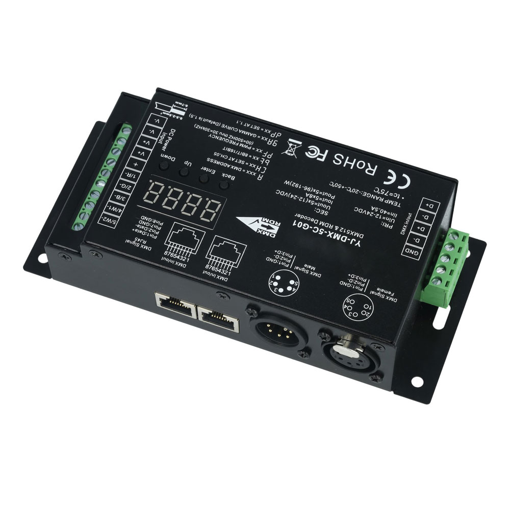 LED DMX 512 Decoder/RDM Controller - 8 Amp - 5 Channel - Digital Display