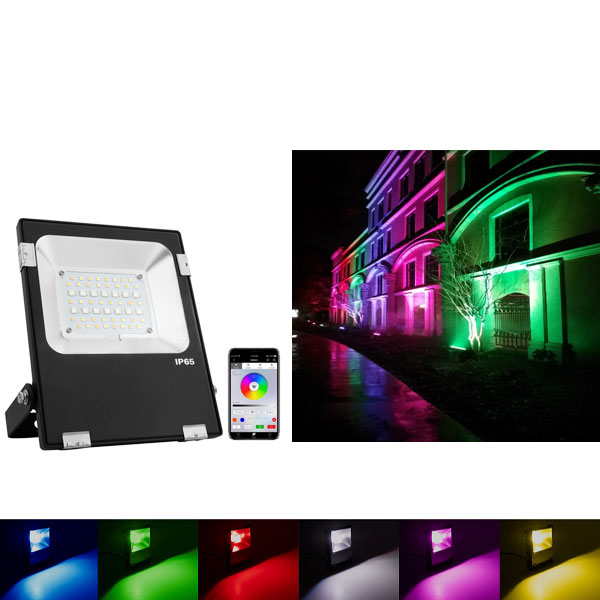 20W Color-Changing Wi-Fi LED Flood Light - RGB+CCT - Smartphone Compatible or w/ Optional Remote