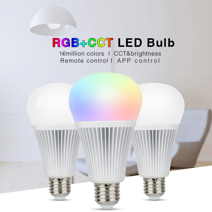 A19 MiLight Wi-Fi Smart LED Bulb - RGB+Tunable White - 9-Watt (60-Watt Equivalent) - 850 Lumens - Smartphone Compatible - Click Image to Close