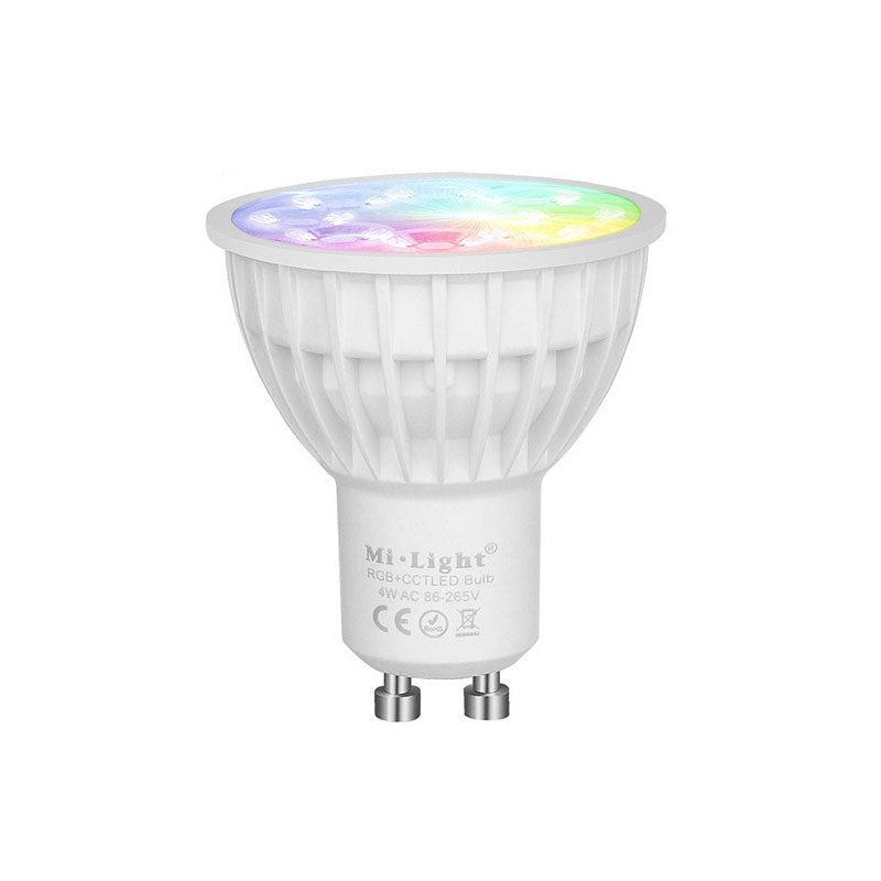 MiLight Smart GU10 LED Bulb - RGB+Tunable White - 4-Watt (25-Watt Equivalent) - 280 Lumens - Smartphone Compatible
