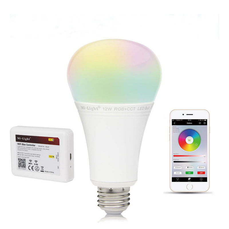 A19 MiLight Wi-Fi Smart LED Bulb - RGB+CCT LED Bulb - 12-Watt (90-Watt Equivalent) - 1,100 Lumens - Smartphone Compatible