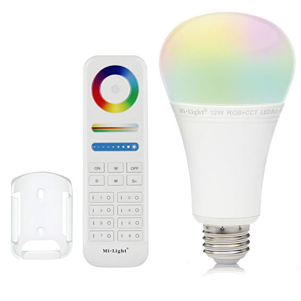 A19 MiLight RGB+CCT LED Bulb - 12-Watt (90-Watt Equivalent) - 1,100 Lumens - RF Remote Optional