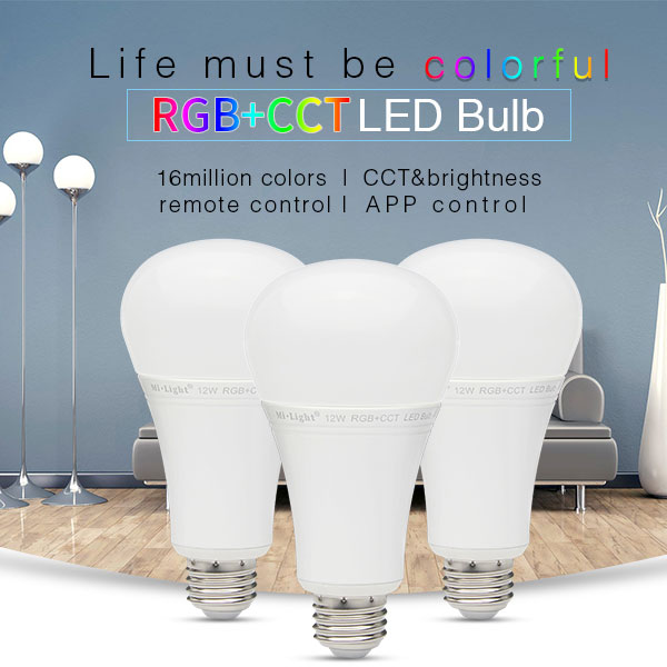 A19 MiLight RGB+CCT LED Bulb - 12-Watt (90-Watt Equivalent) - 1,100 Lumens - RF Remote Optional