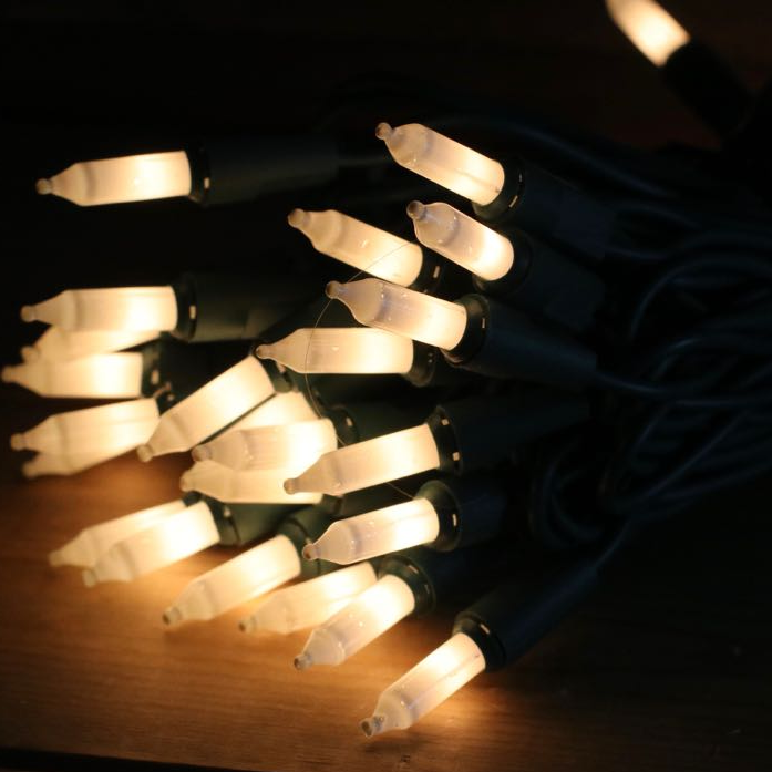 Christmas String Lights - (50) Frosted White Mini Lights - 6 in. Bulb Spacing - 25 ft.