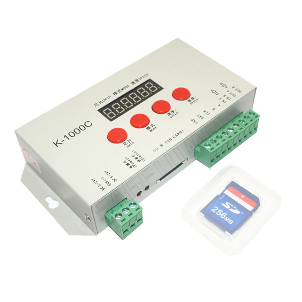 K-1000C LED Pixel Controller SD Card Digital RGB LED Dimmer 2048 pixels SPI signal output Support DMX512 WS2811 WS2801 WS2812B etc