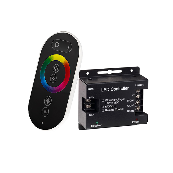 RGB LED Controller - Wireless RF Touch Color Remote with Dynamic Color-Changing Modes - 6 Amps/Channel