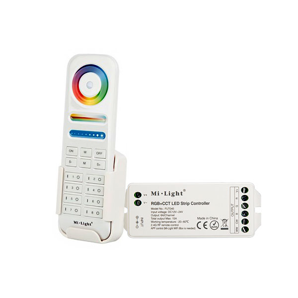 MiLight Color-Changing RGB+Tunable White LED Controller with RF Remote - Wi-Fi/Smartphone Compatible - 6 Amps/Channel