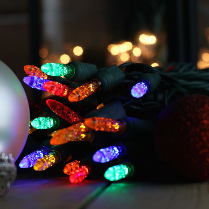 Mini Multicolor LED Christmas String Lights - 25ft - 50 Faceted M5 Bulbs