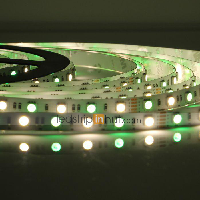5050 RGB+W LED Strip Light - Color-Changing LED Tape Light w/ White and Multicolor LEDs 12V - 5m - 204 lm/ft - Non-Weatherproof(IP20) - Click Image to Close