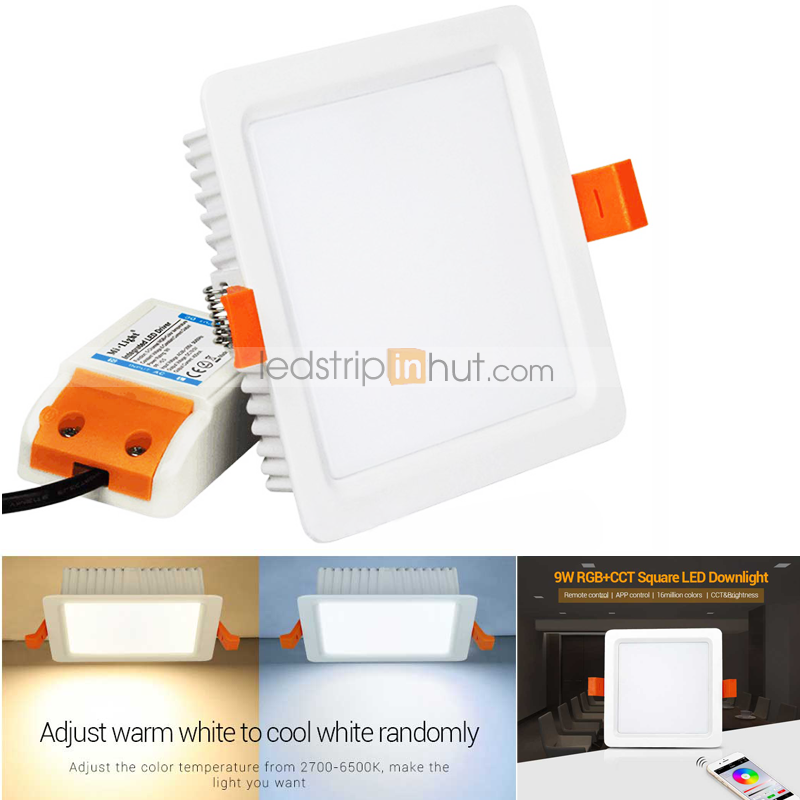 LED Recessed Light Fixture - 9W RGB+CCT Square LED Downlight - Dimmable - 720 Lumens