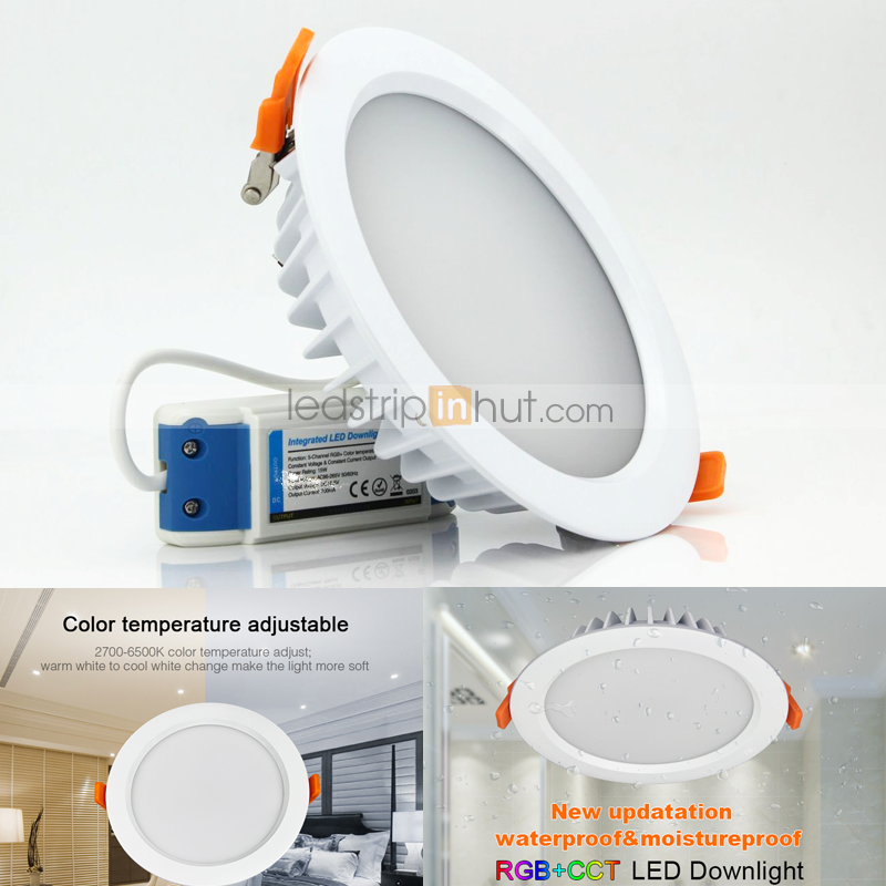 LED Recessed Light Fixture - 15W RGB+CCT Waterproof LED Downlight - Dimmable - 1,200 Lumens