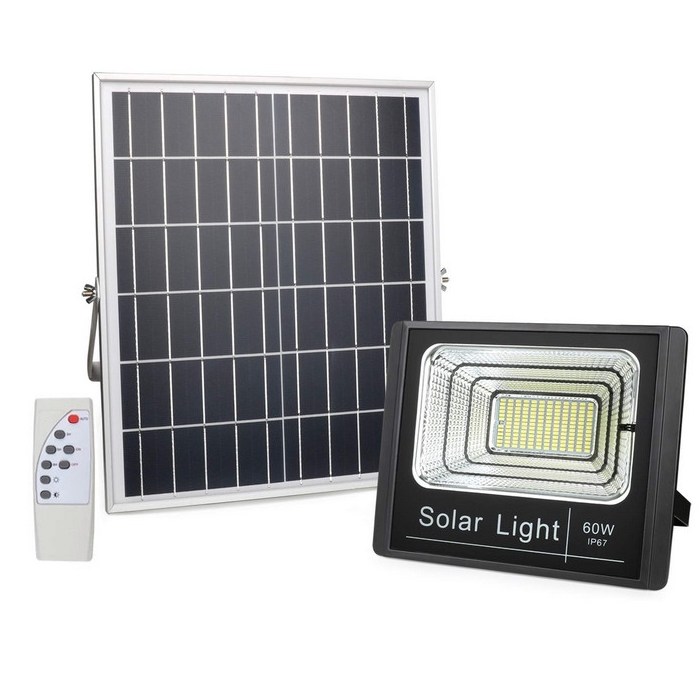 60Watt Dusk to Dawn Solar Powered Light Control Garden LED Floodlight - Waterproof IP67 for Outdoor Use