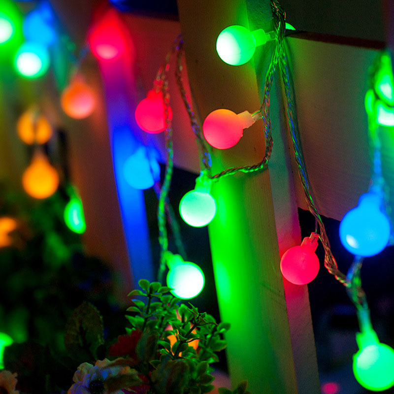LED String Lights - RGB Multicolor Cotton Ball Globe String Lights - 16 ft. - 50 Bulbs