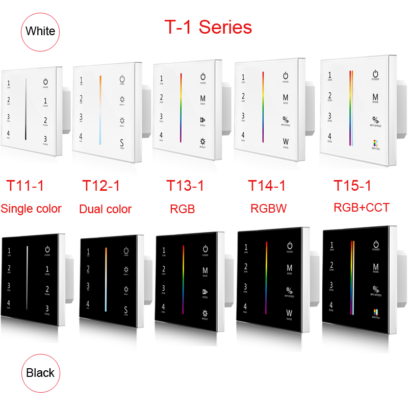 DMX 512 Panel Master Controller - Wall Mounted 4 Zones Glass Touch panel 85-265VAC - T-1 Series