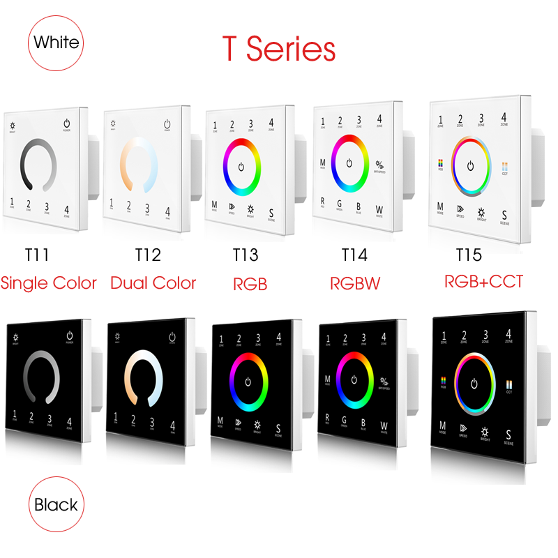 DMX 512 Panel Master Controller - Wall Mounted 4 Zones Glass Touch panel 85-265VAC - T Series