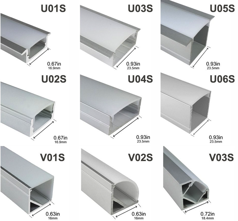 Flush Mount Aluminum Profile Housing for LED Strip Lights - U01-K Series