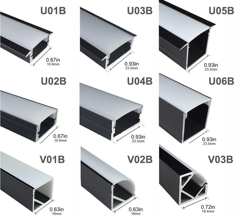 Flush Mount Aluminum Profile Housing for LED Strip Lights - U01-K Series