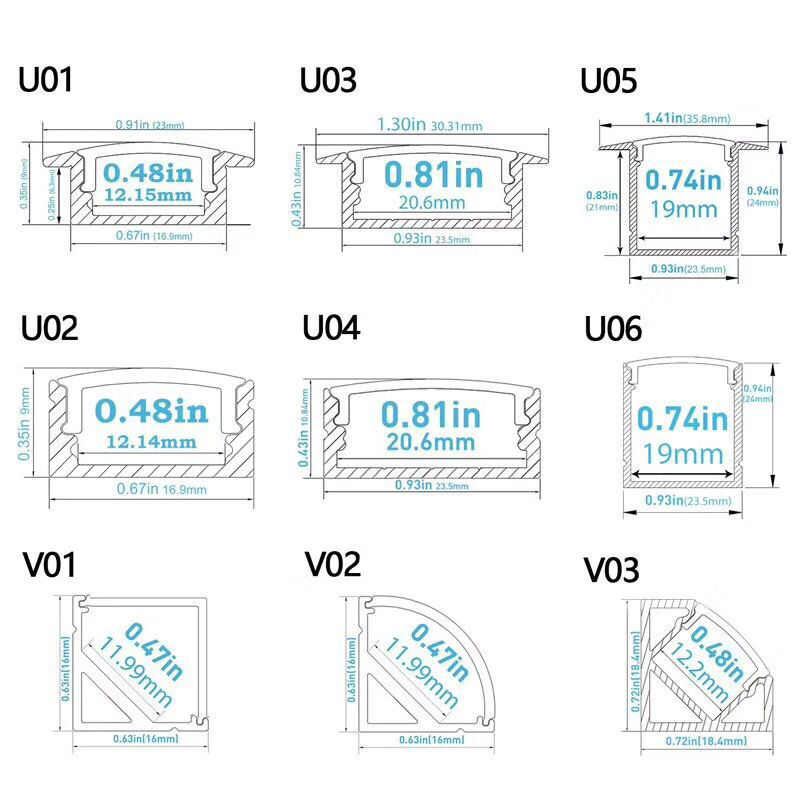Flush Mount Aluminum Profile Housing for LED Strip Lights - U03-K Series