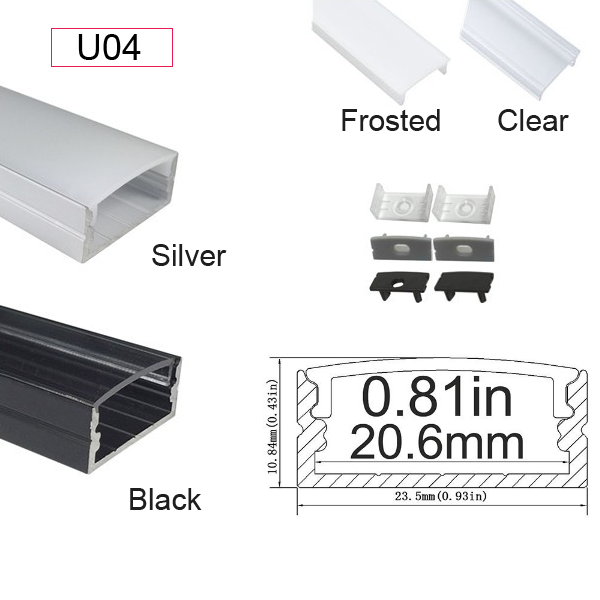 Low Profile Surface Mount LED Profile Housing for LED Strip Lights - U04-K Series