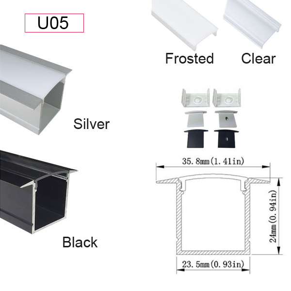 Deep Flush Mount Aluminum Profile Housing for LED Strip Lights - U05-K Series - Click Image to Close