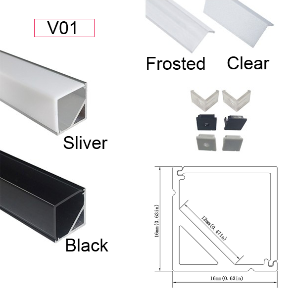 Corner Aluminum LED Strip Channel - Surface Mount LED Extrusion - V01-K Series