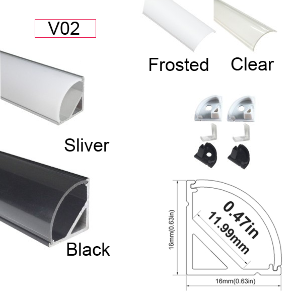 Corner Accent Aluminum Profile Housing for LED Strip Lights - V02-K Series