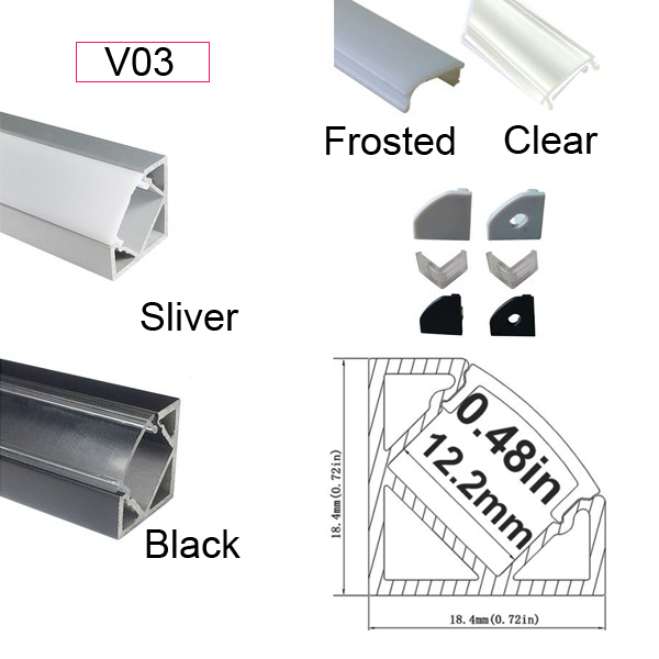 Corner Accent Aluminum Profile Housing for LED Strip Lights - V03-K Series