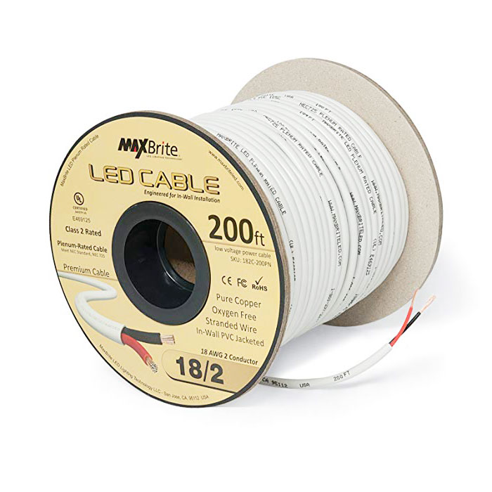 Jacketed 18 Gauge Wire - Two Conductor Power Wire - Type CL2 White PVC Jacketed