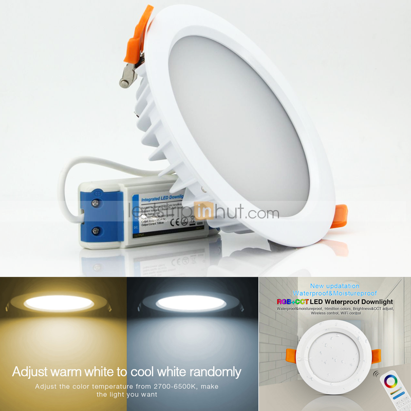 LED Recessed Light Fixture - 6W RGB+CCT Waterproof LED Downlight - Dimmable - 500 Lumens